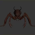 Red Arachnid Creature With Long Antennae Many Slender Legs And Oval Body