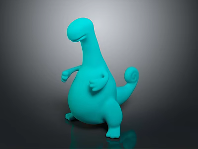 Turquoise Cartoon Dinosaur Toy With Round Body Short Limbs And Curved Tail 3d model