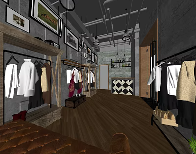 Industrial LOFT Clothing Store Clothing Store Front Desk Clothes Display Chandelier 3d model