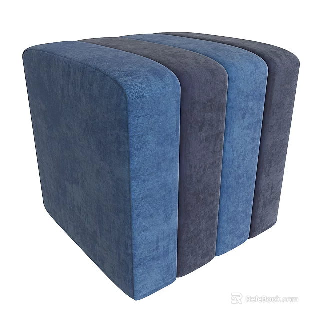 Modern Upholstered Ottoman Footstools in Blue and Gray for Living Room Decor 3d model 