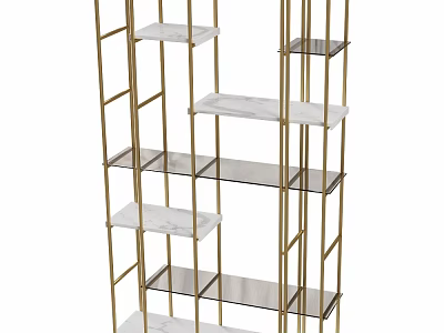 Modern Gold Metal Frame Glass And Marble Shelves Multi Tier Display Shelving Unit 3d model