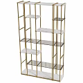 Modern Gold Metal Frame Glass And Marble Shelves Multi Tier Display Shelving Unit