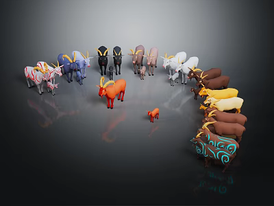 Colorful Animal Models of Various Species Arranged in Circle With Small Central Figure 3d model