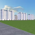 Modern High Rise Residential Buildings With Green Lawn And Water Pond Scenery