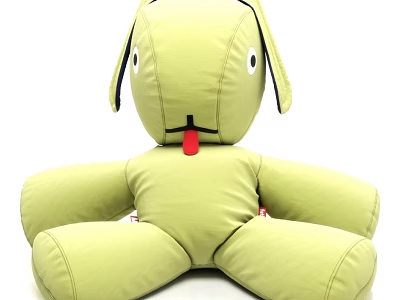 Soft Green Dog Shaped Plush Doll with Red Tongue Black Ears and Cushion Design 3d model