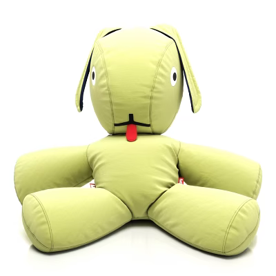 Soft Green Dog Shaped Plush Doll with Red Tongue Black Ears and Cushion Design 3d model