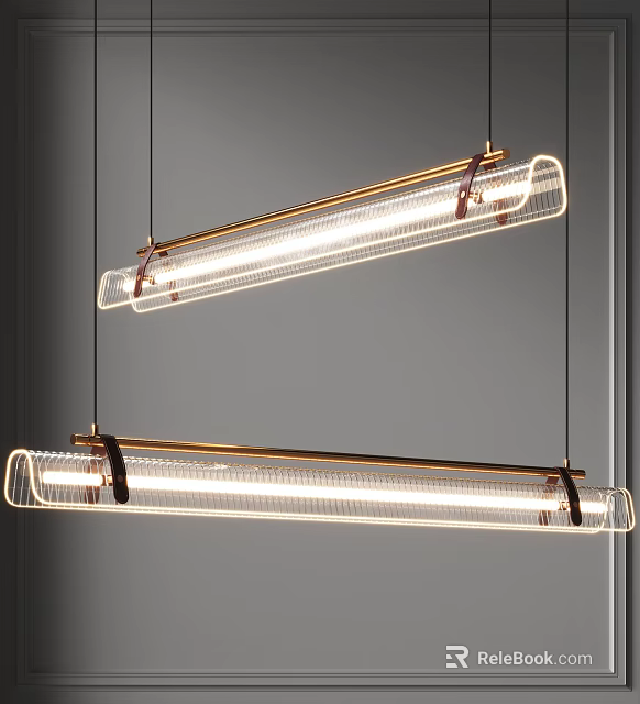 Modern Minimalist Hanging Pendant Lights with Long Rectangular Transparent Glass and Copper Brackets 3d model 
