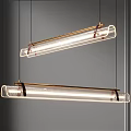 Modern Minimalist Hanging Pendant Lights with Long Rectangular Transparent Glass and Copper Brackets 3d model