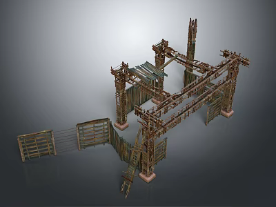 Traditional Chinese Wooden Archway Structure With Decorative Pillars Gates And Stairs 3d model