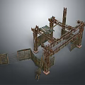 Traditional Chinese Wooden Archway Structure With Decorative Pillars Gates And Stairs