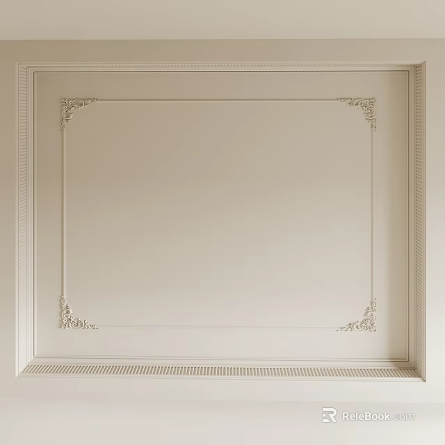 Elegant Ceiling Design With Decorative Panel Moldings And Ornate Corner Accents 3d model