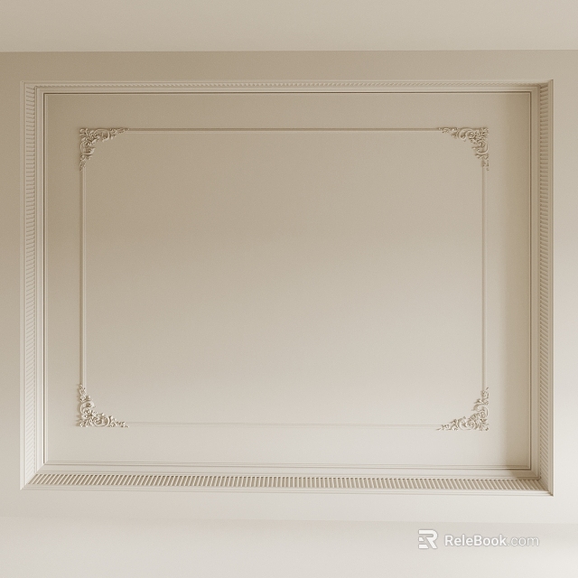 Elegant Ceiling Design With Decorative Panel Moldings And Ornate Corner Accents 3d model 