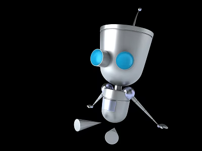 Smart Machine Robot With Silver Metallic Body Blue Eyes And Antenna In Cute Cartoon Design 3d model