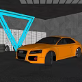 Orange Audi Sports Car Displayed With Neon Triangle Light In Background