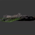 Detailed Miniature Scenic Model With Green Terrain And Small Fortress Structure