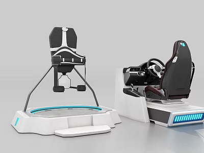Modern Simulation Gaming Seats With Steering Wheel And Blue Lighting Base 3d model