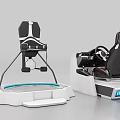 Modern Simulation Gaming Seats With Steering Wheel And Blue Lighting Base