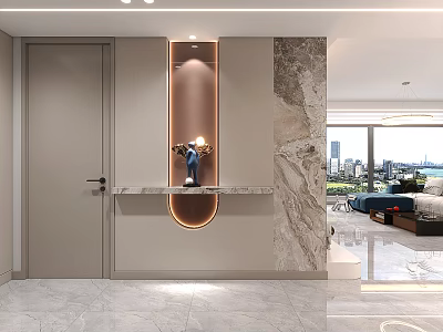 Modern Entryway Hallway With Decorative Mirror Niche Marble Wall And Console Table 3d model