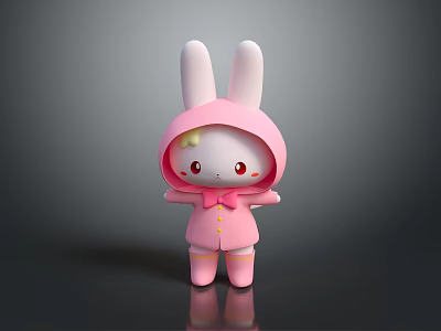 Cute Pink Rabbit Animated Game Character With White Hood Yellow Hair Red Eyes And Bow 3d model