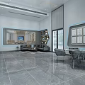 Modern Office Reception Desk with Marble Countertop Company Logo and Display Screen Indoor Plants