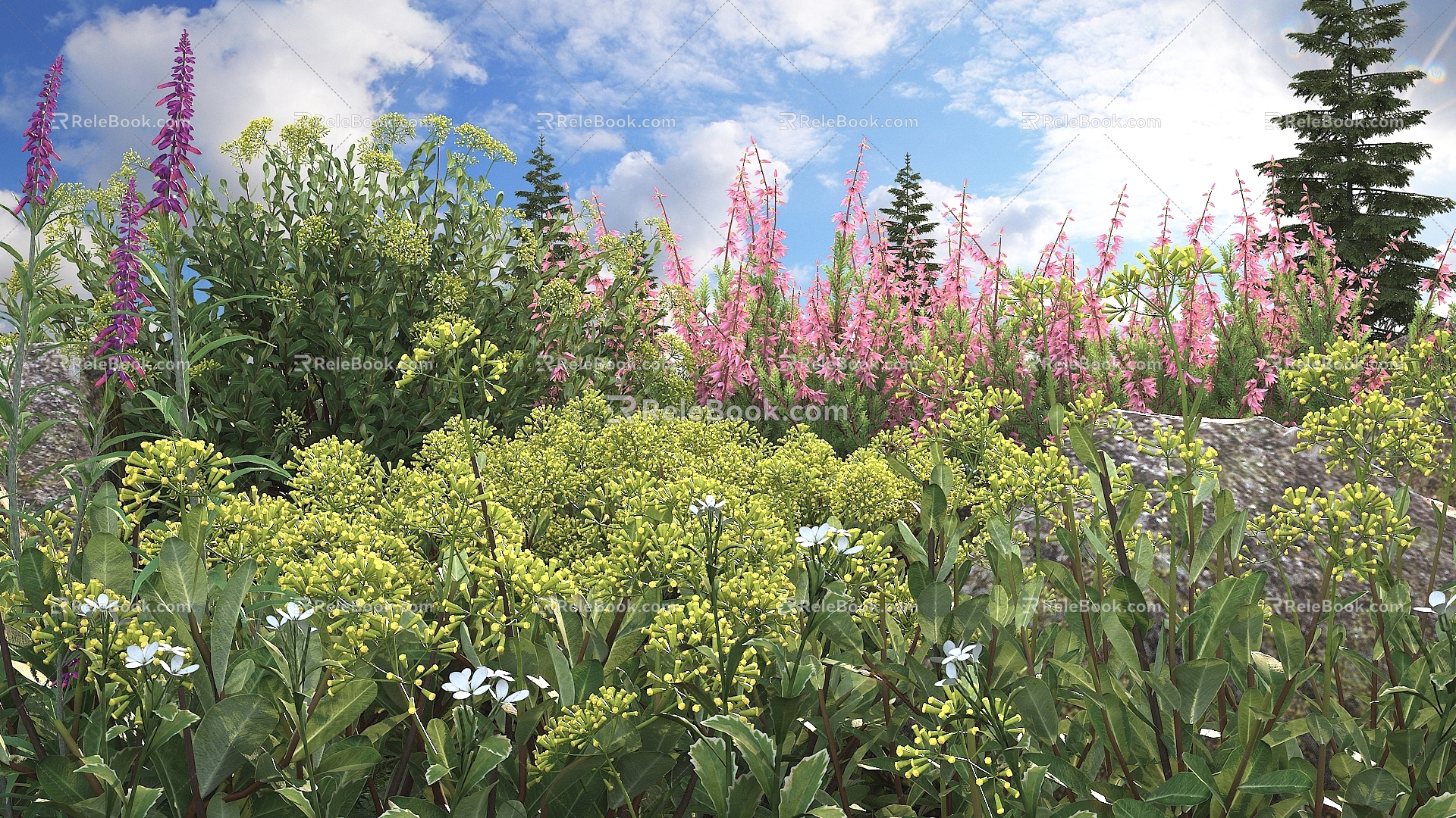 Modern flowers and plants combination landscape shrub shrub plant combination natural landscape 3d model