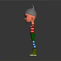 Cartoon Character With Gray Pointed Hat Red Striped Shirt Green Overalls And Arms Outstretched