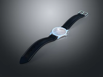 Modern Minimalist Electronic Watch With Black Strap Transparent Dial And Metal Buckle Design 3d model