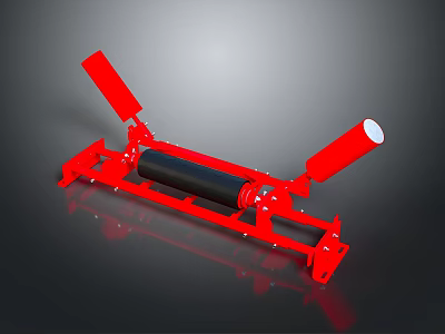 Red Mechanical Conveyor Roller Structure With Black Cylinder And Support Frames 3d model