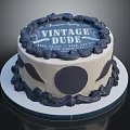 Premium Quality Vintage Dude Cake With Cream Decoration Blue Patterns And The Man The Myth
