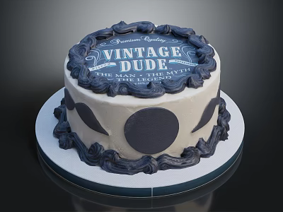 Premium Quality Vintage Dude Cake With Cream Decoration Blue Patterns And The Man The Myth 3d model