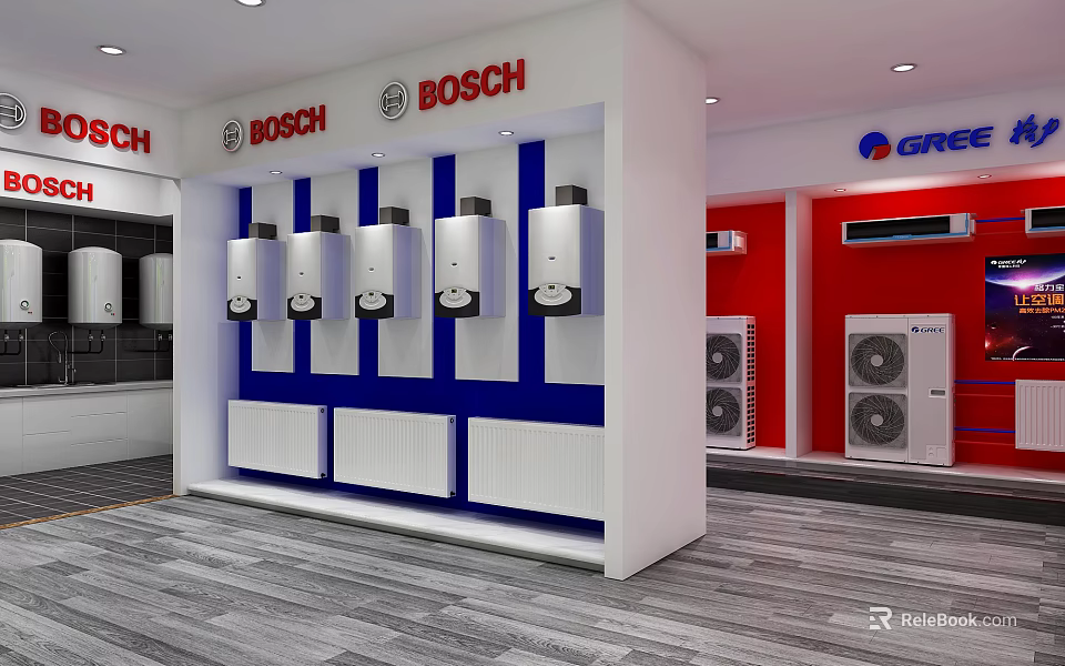 BOSCH and GREE Specialty Store with Water Heaters and Air Conditioners 3d model 