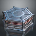 Modern Metallic Hexagonal Device Featuring Transparent Lid And Copper Silver Accents On Smooth Reflective Surface 3d model