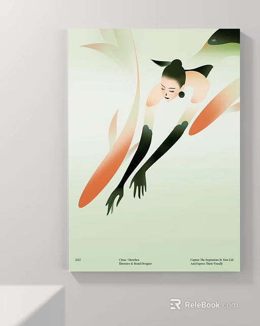 Abstract Painting Featuring Female Figure Orange Green Hues And Flowing Lines Artwork 3d model 