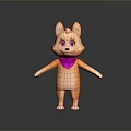 Cute Orange 3D Cartoon Dog Character With Purple Bowtie Standing Pose