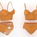 Elegant Orange Lace Lingerie Set with Bralette and Matching Intricate Pattern Panties
