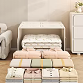 Cozy Folded Clothes With Pastel Color Fabrics And White Storage Rack