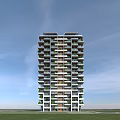 Modern High Rise Residential Building With Layered Design And Green Plants On Balconies