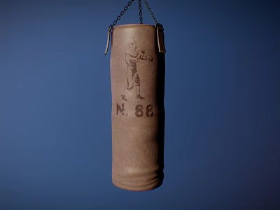 Hanging Brown Punching Bag With Boxer Graphic Sports Training Equipment 3d model