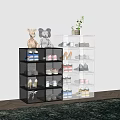 Practical Shoe Cabinet With Transparent Drawers Storing Various Shoes And Decorative Stuffed Toys
