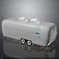 Sleek Modern Silver Trailer With Dual Roof Vents Green Side Window And Reflective Surface