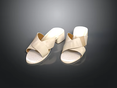 Comfortable Beige Slippers with Cross Strap Design and White Non Slip Sole 3d model