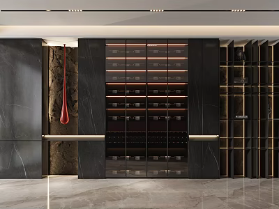 Modern Luxury Wine Cabinet With Glass Doors And Wine Bottle Storage In Elegant Interior 3d model