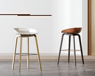 Modern Bar Stools With Wooden And Metal Legs White And Brown Seats 3d model
