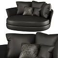 Black Leather Single Sofa With Modern Design And Patterned Decorative Pillows 3d model