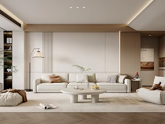 Modern Living Room Sofa Coffee Table Combination Lazy Sofa Floor Lamp Green Plant Hanging Painting 3d model