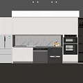Modern Kitchen Interior With White Cabinets Marble Countertop And Black Appliances