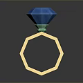 Golden Hexagonal Ring Base Decorative Ornament Featuring Blue Polyhedral Gemstone And Green Connecting Part 3d model