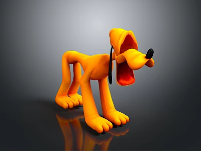 Game And Movie Character Yellow Cartoon Dog 3D Model With Open Mouth And Long Ears 3d model