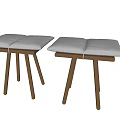 Modern Minimalist Two Seat Stool With Light Gray Fabric Cushions And Wooden Legs