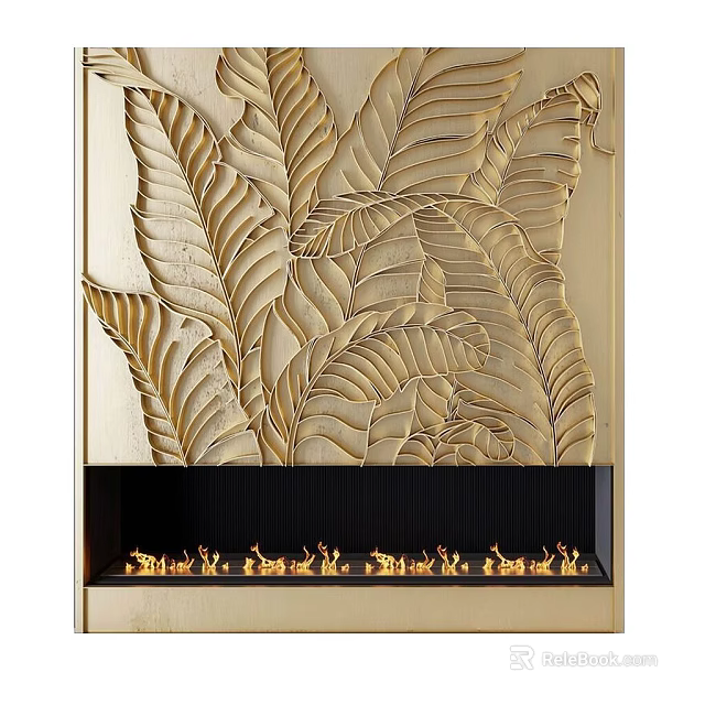 Golden Leaf Embossed Decorative Panel With Black Base And Flame Like Patterns 3d model